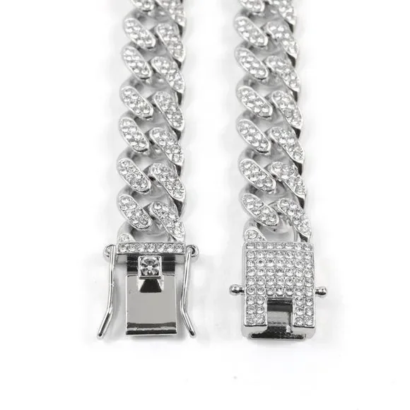 Cuban Link Bracelet Iced Out Silver - Picture 3 of 4